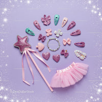 Sparkling fairy costume accessories on purple background