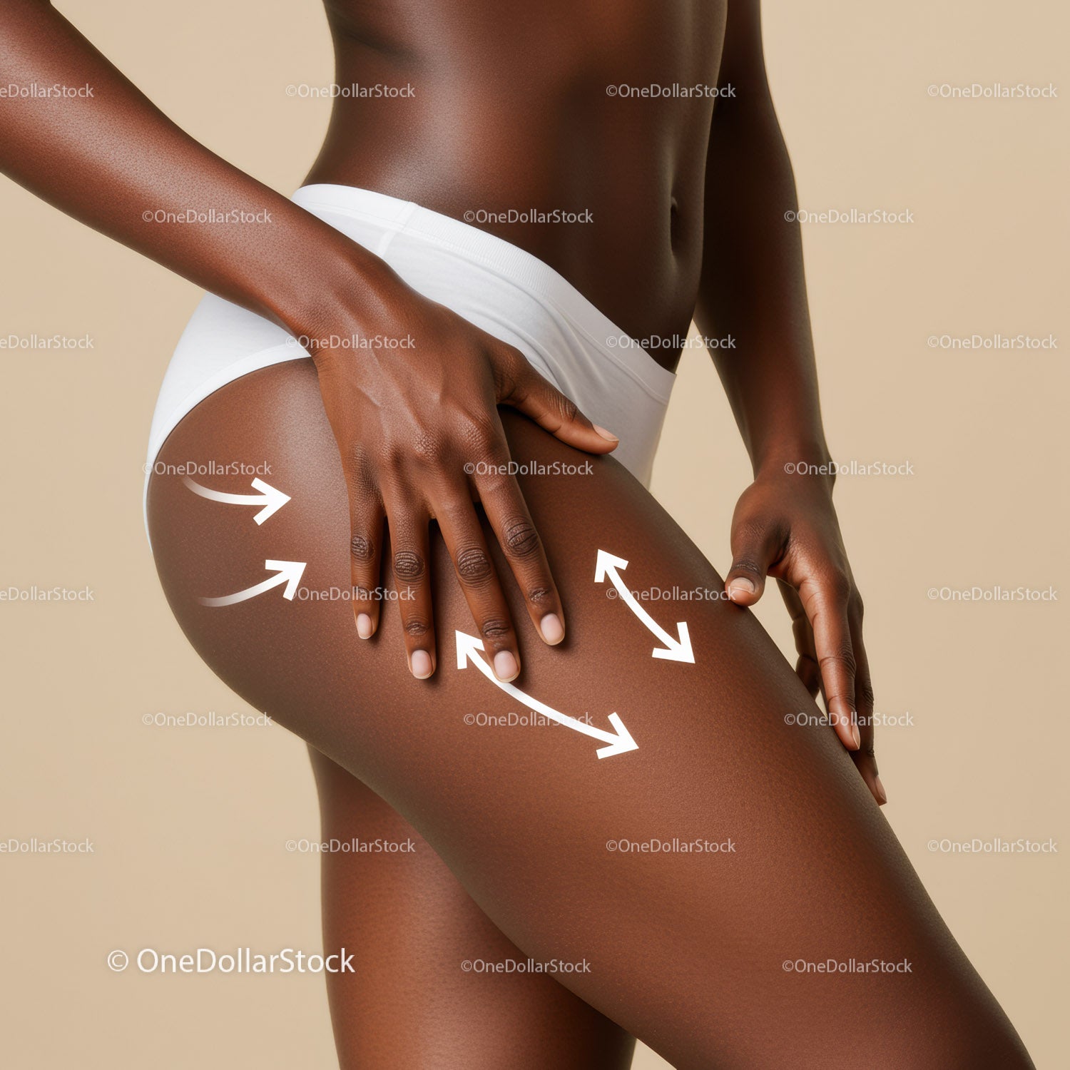 Elegant Dark-Skinned Woman's Body with Hand on Thigh and Hip