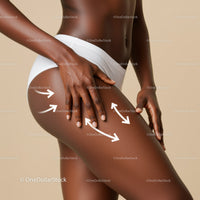 Elegant Dark-Skinned Woman's Body with Hand on Thigh and Hip