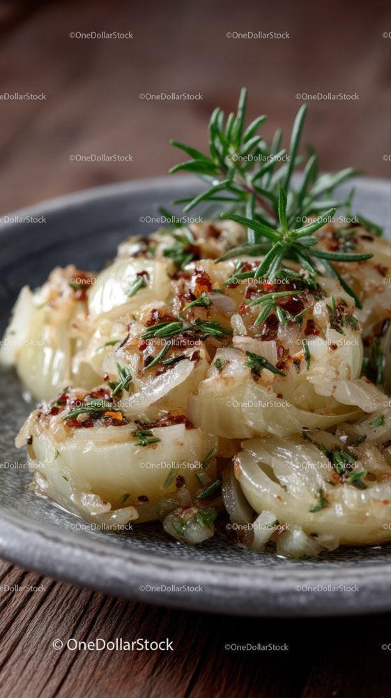 Fresh White Onion Slices on Ornate Blue Plate with Onions in Background Stock Photo Bundle preview 20