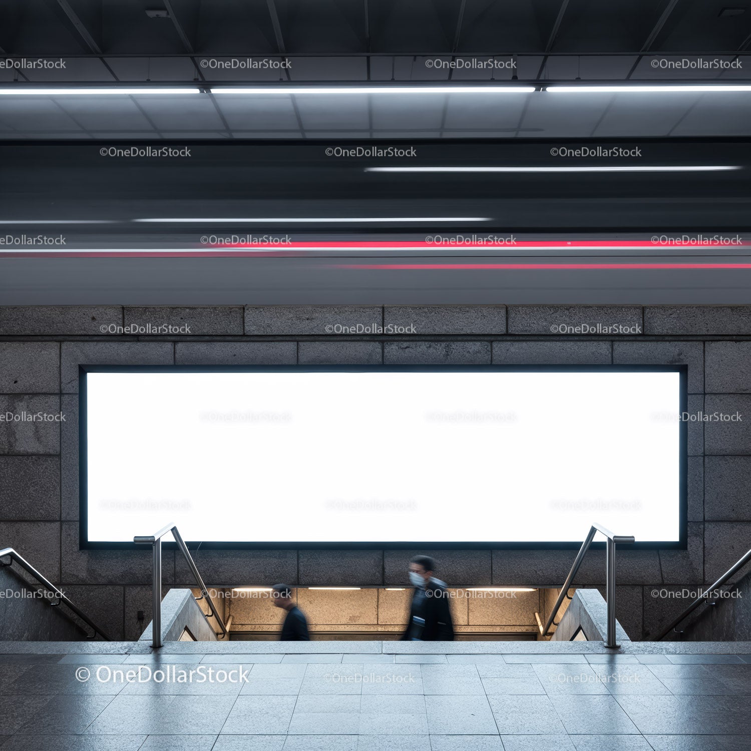 Commuters Passing by Illuminated Subway Entrance
