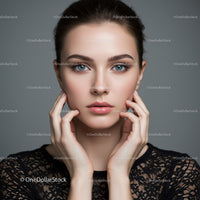 Elegant Woman with Blue Eyes and Flawless Skin in Studio Portrait