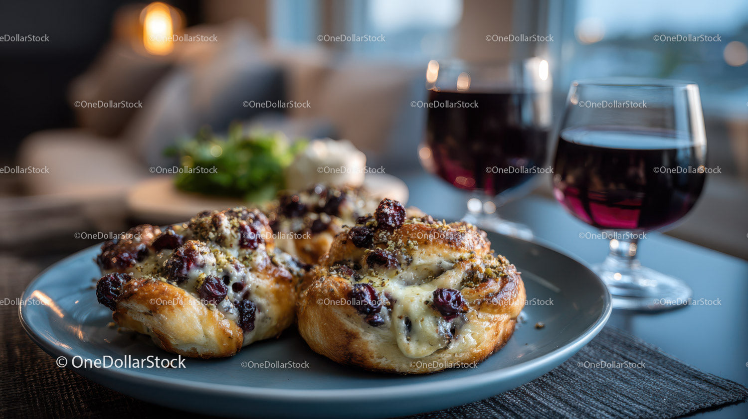 Gourmet Breakfast with Berries and Red Wine