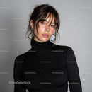 Stylish Young Woman in Black Turtleneck for Fashion Photoshoot