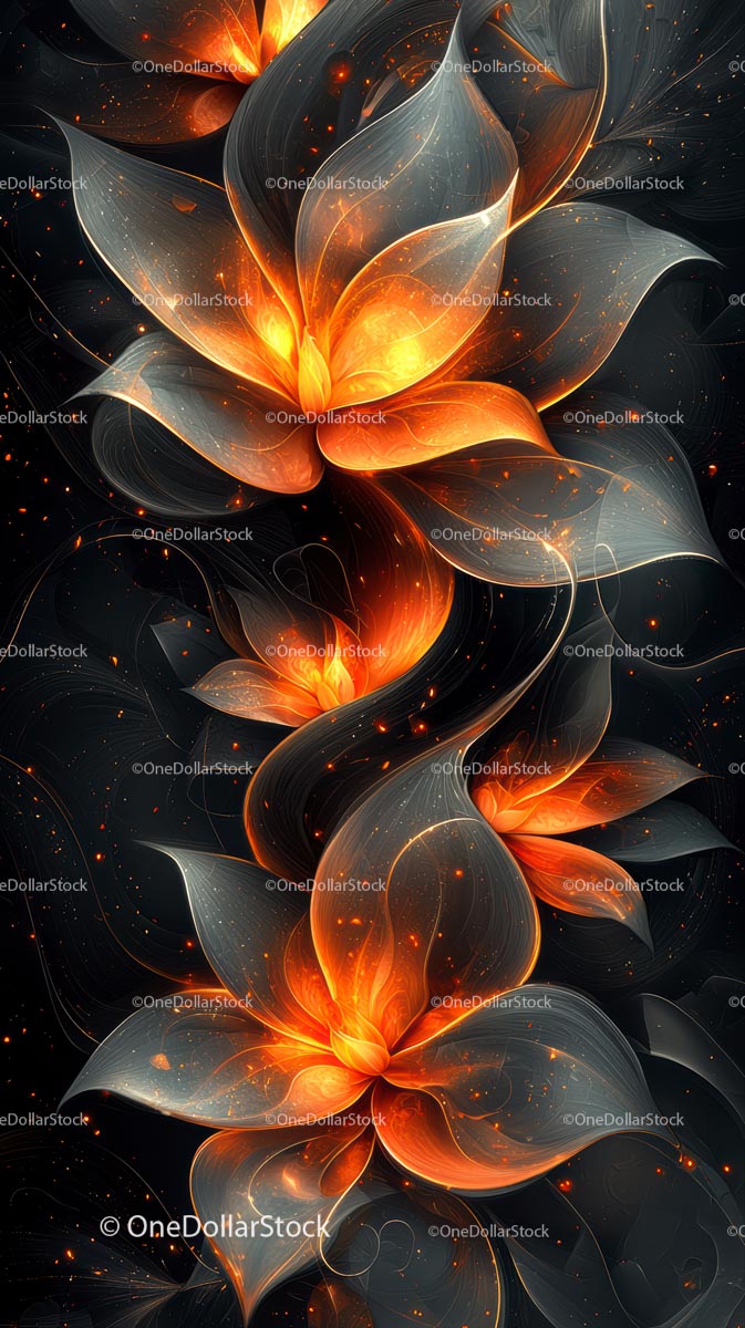 Fiery Abstract Flowers with Glowing Petals in Digital Art