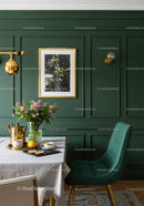 Elegant Green Dining Room with Modern Decor and Flower Arrangement