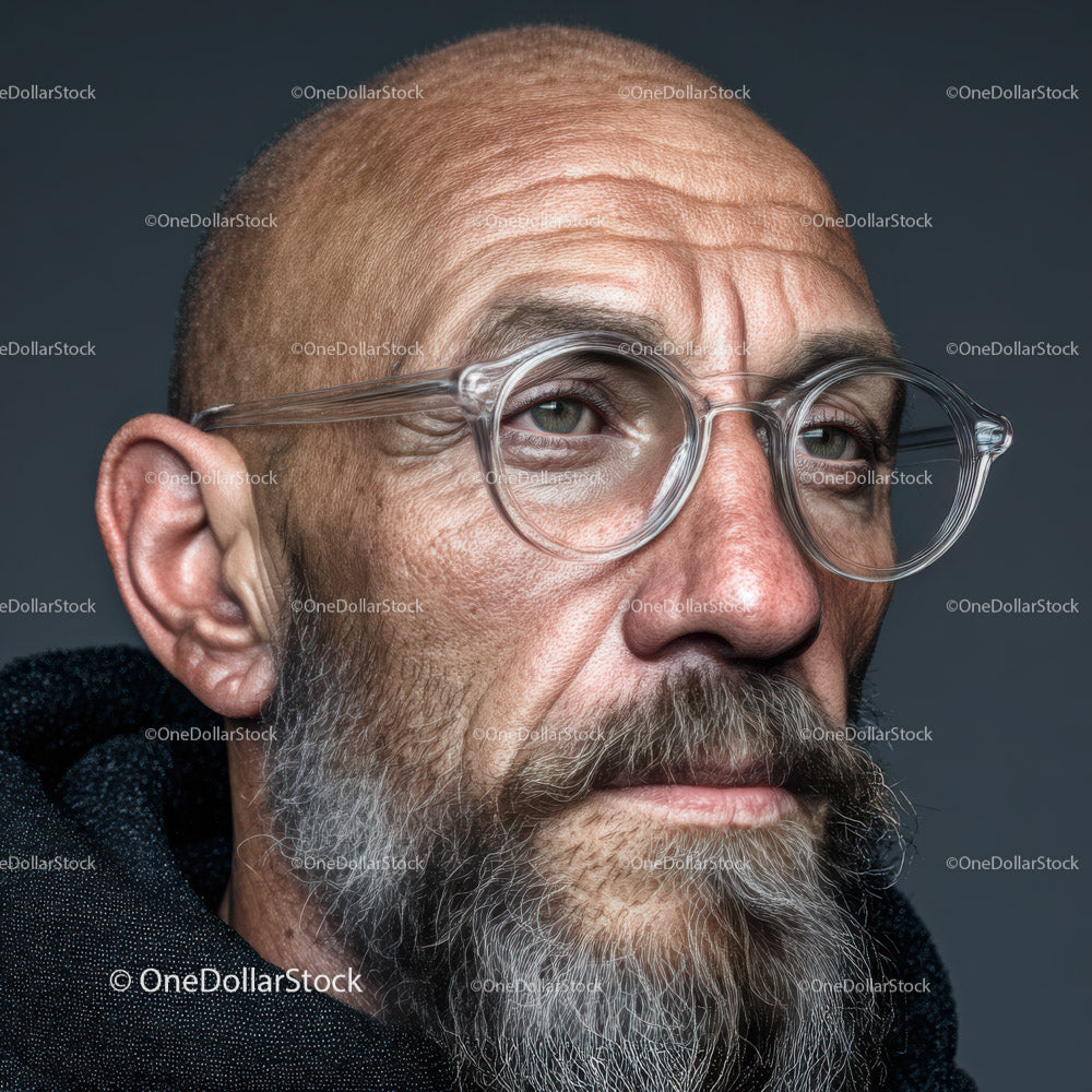 Zamyślony portret dojrzałego mężczyzny w okularach i z brodą