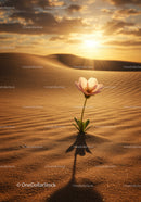 Single delicate flower blooming in golden desert light