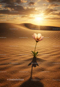 Single delicate flower blooming in golden desert light