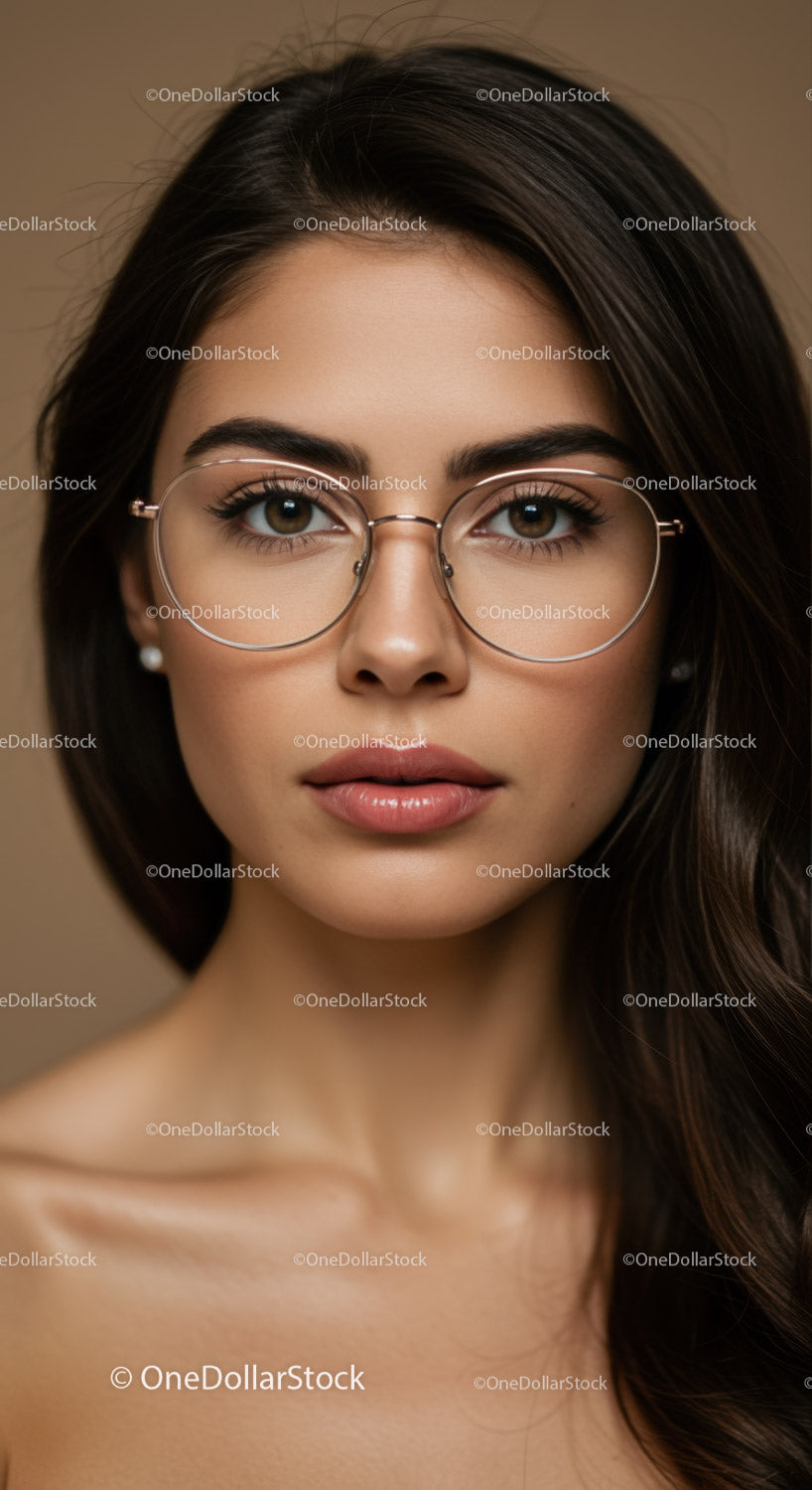 Elegant woman with stylish glasses and confident expression