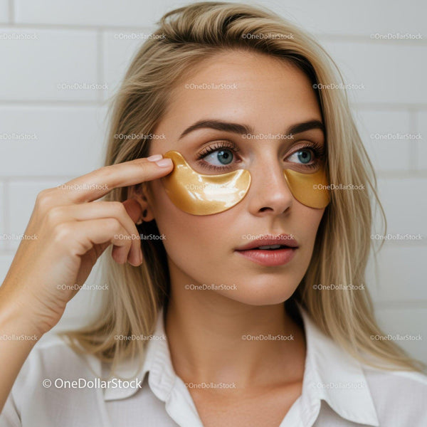 Woman Applying Gold Eye Patches for Skin Rejuvenation