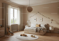 Kids Bedroom with Soft Bedding and Playful Wall Decor in Neutral Tones