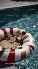 Strawberry Cocktail Glasses Floating in Pool with Fruit Garnishes