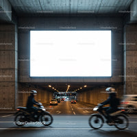 Urban Traffic Scene with Motorcyclists in Concrete Underpass