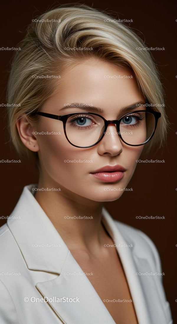 Elegant Blonde Woman Wearing Stylish Glasses Portrait