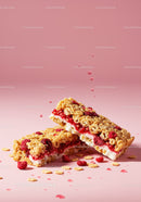 Crispy Berry Granola Bars on Pink Background
