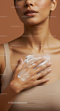 Close-up of Woman Applying Moisturizer on Chest Skin for Healthy Radiance