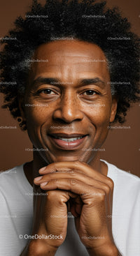 Confident Smiling Man with Curly Hair and Warm Expression