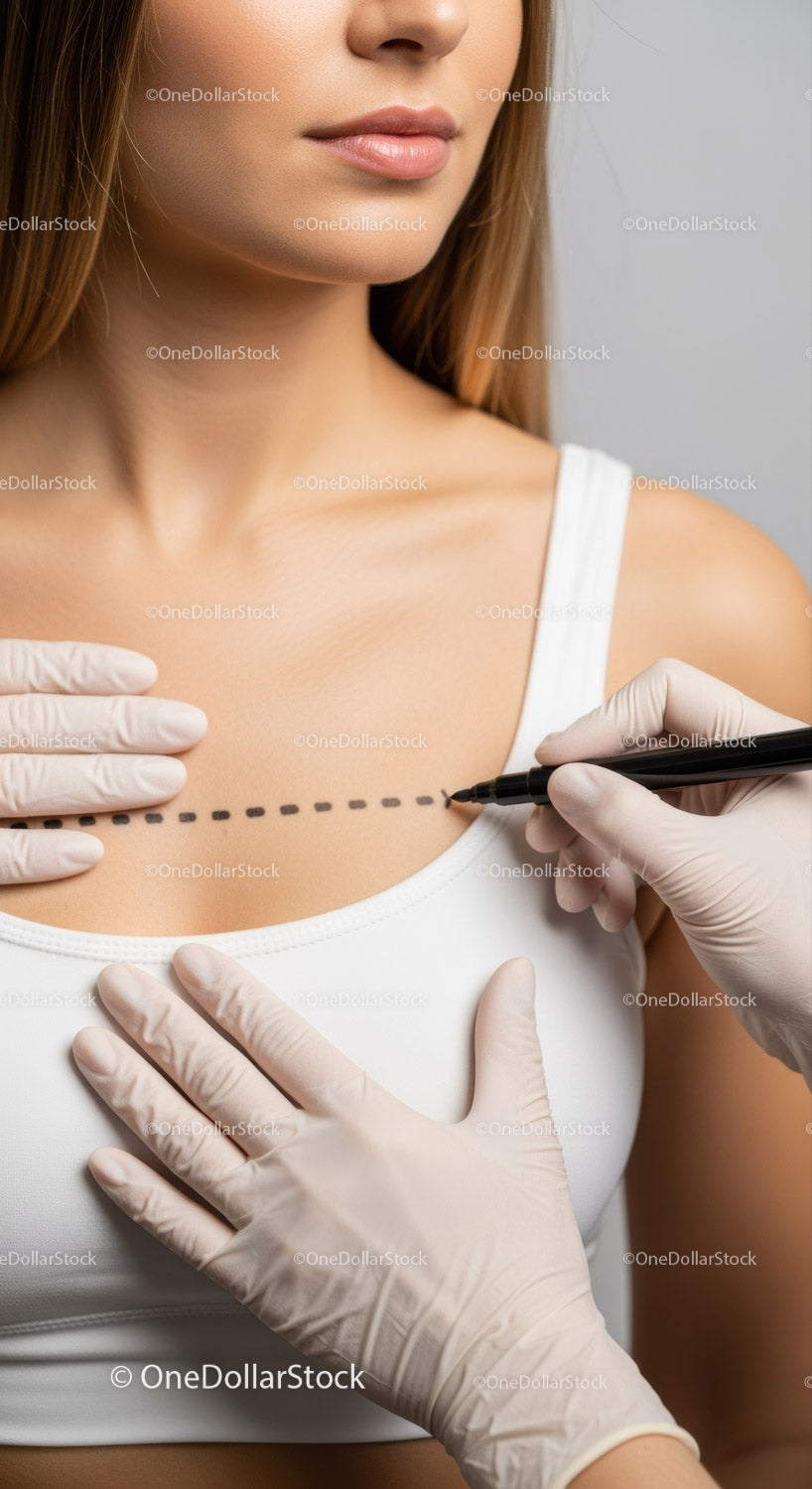 Female Patient Undergoing Breast Cancer Screening Using Diagnostic Mammogram