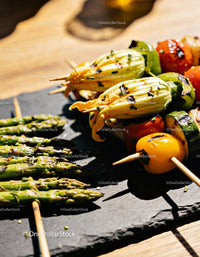 Grilled vegetable skewers with fresh asparagus and zucchini