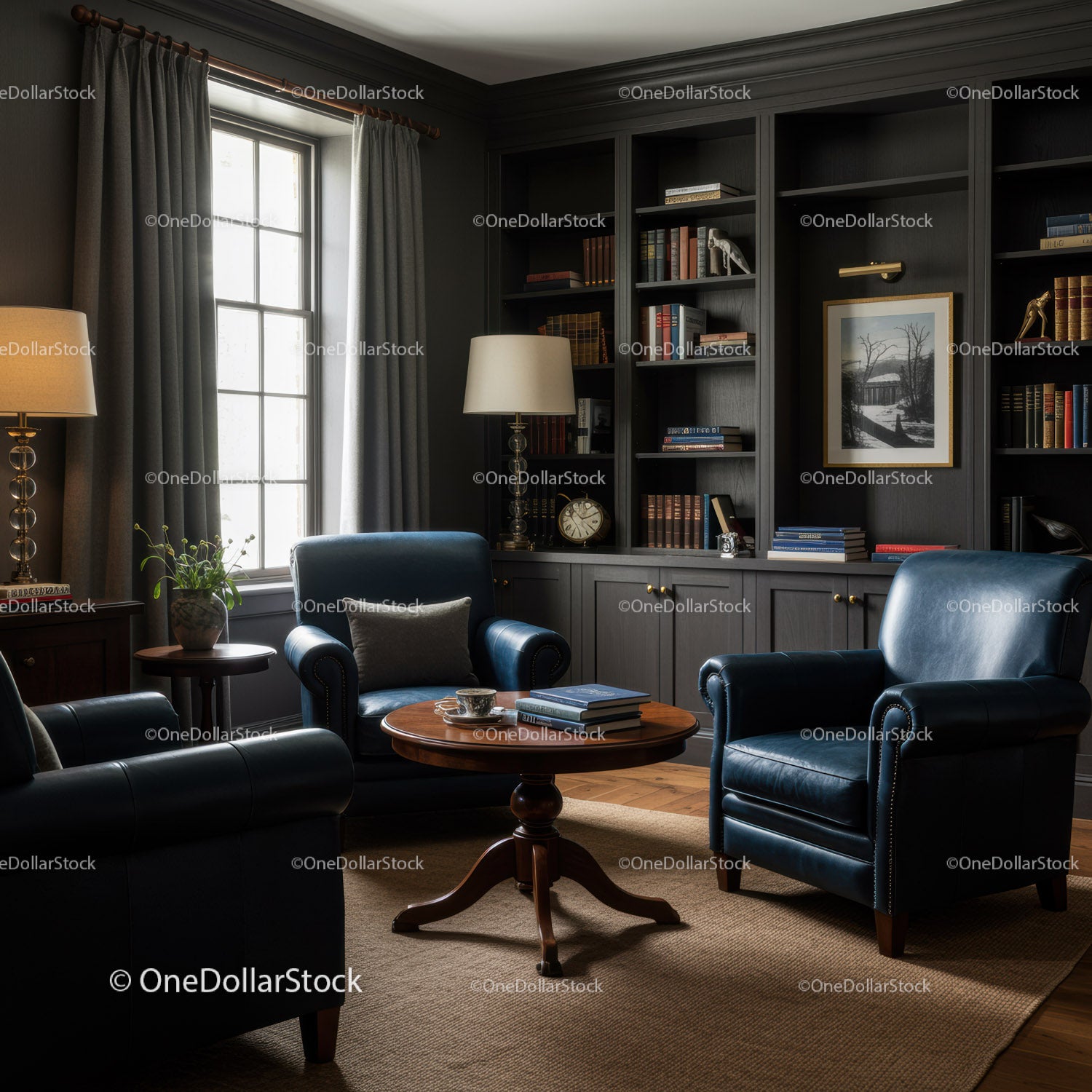 Cozy Reading Corner with Classic Leather Armchairs
