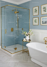 Elegant bathroom with gold accents and floral decor
