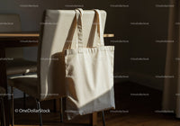 Canvas tote bag hanging on modern dining chair