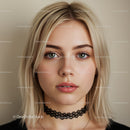 Portrait of a Young Woman with Blonde Hair and Blue Eyes