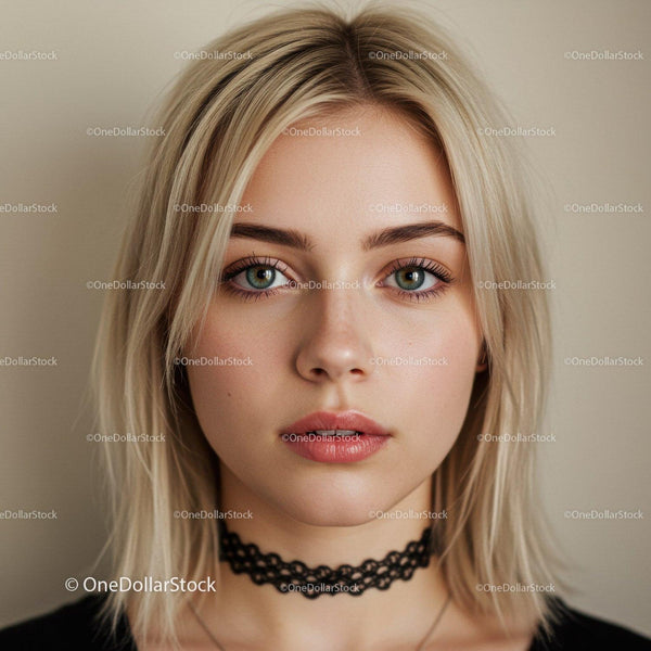 Portrait of a Young Woman with Blonde Hair and Blue Eyes
