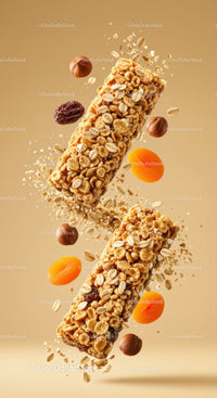 Nut and Dried Fruit Granola Bars Floating Midair