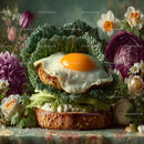 Colorful Vegetable and Fried Egg Sandwich with Flowers