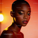 Elegant woman with shimmering makeup in warm light