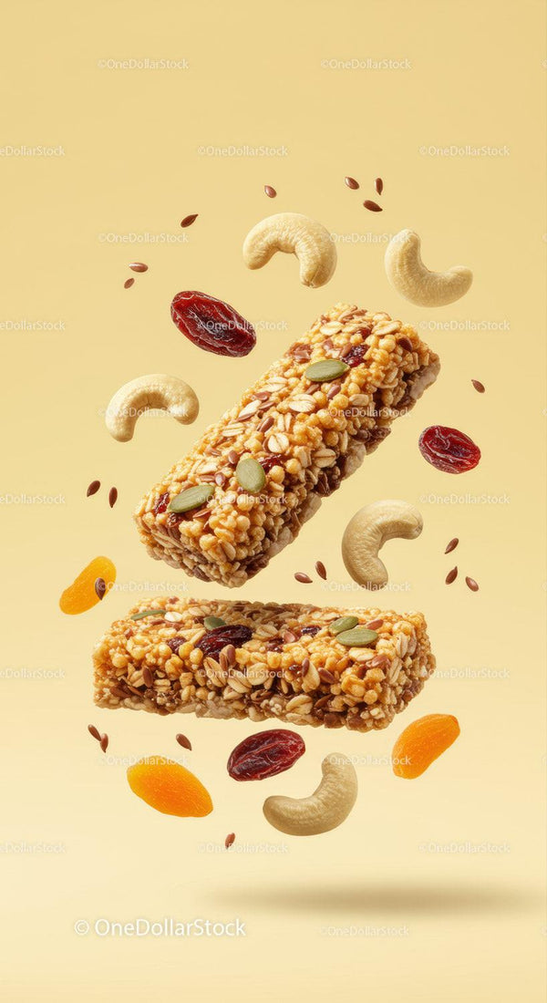 Healthy granola bars with nuts and dried fruit mix