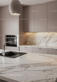 Contemporary Kitchen with Marble Countertops and Gray Cabinets