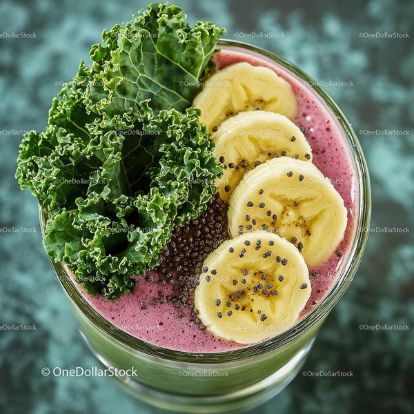 Vibrant Berry and Banana Smoothie with Kale and Chia Seeds