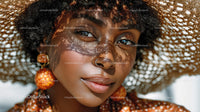 African Woman with Straw Hat and Beautiful Jewelry Outdoor Portrait