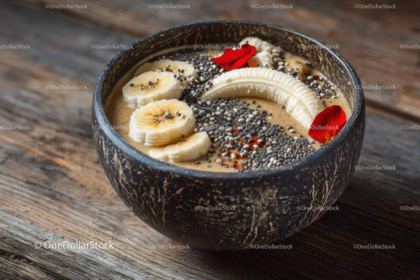 Delicious Chia Seed Smoothie Bowl with Banana and Edible Flowers