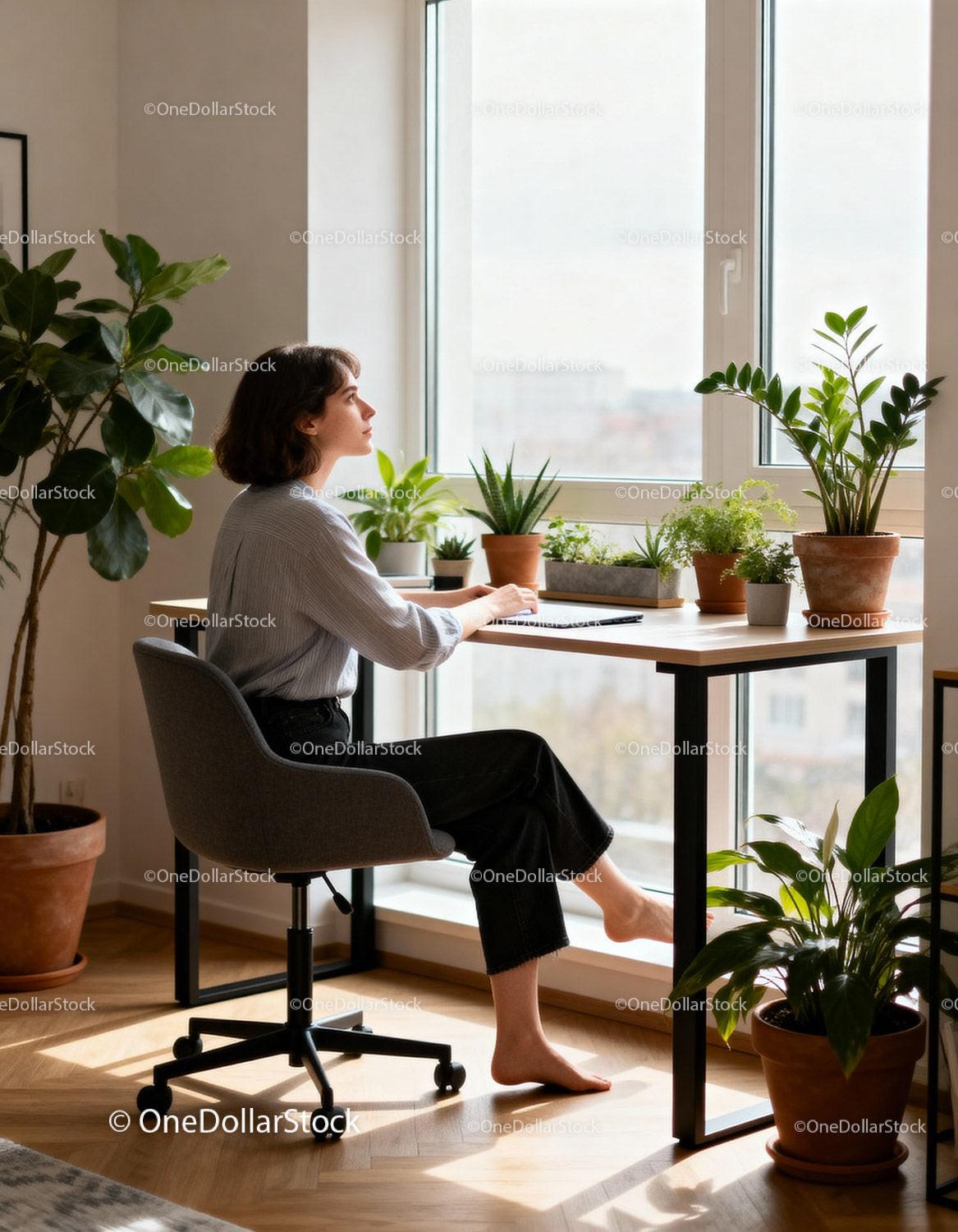 Meditative woman enjoying a peaceful moment by the window