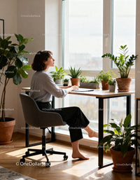 Meditative woman enjoying a peaceful moment by the window