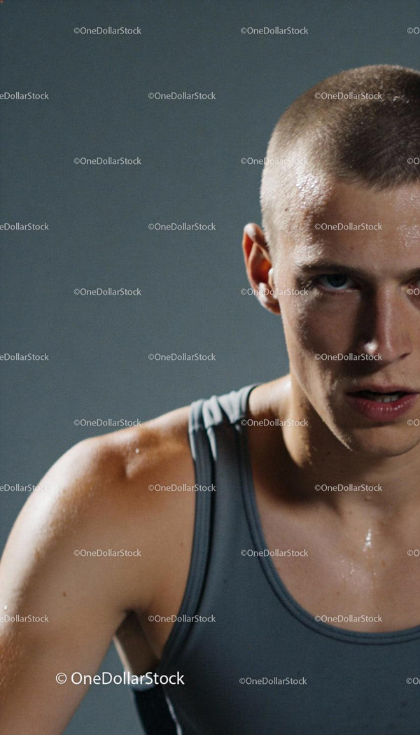 Determined young athlete with intense focus and sweat