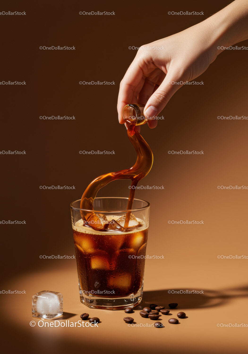 Nalewanie kawy Cold Brew na kostki lodu w szklance