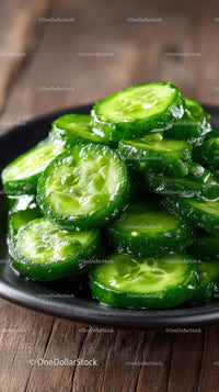 Freshly Sliced Organic Cucumbers on Rustic Plate