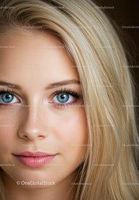 Close Up of Young Woman with Blue Eyes and Blonde Hair