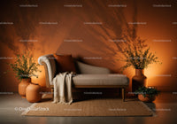 Cozy beige chaise lounge with terracotta decor accents