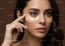 Young Woman with Brown Hair Applying Eye Patches for Skincare