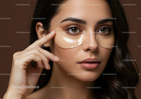 Young Woman with Brown Hair Applying Eye Patches for Skincare