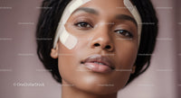 Close-up of Young Woman with Bandage on Cheek and Flawless Skin