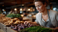 Woman Selecting Fresh Vegetables at a Local Market