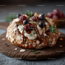 Berry Tart with Whipped Cream and Chocolate Drizzle on Rustic Bread