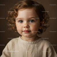 Toddler with curly hair and soft freckles close up